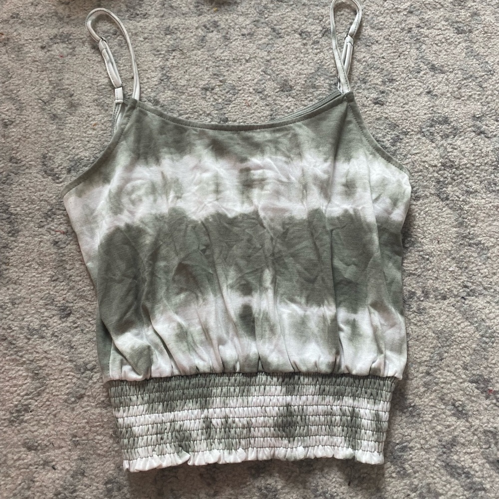 Green and white tie dye tank top